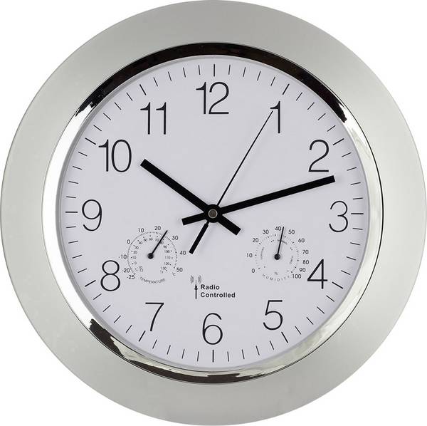 EUROTIME 56004 DCF nástěnné hodiny 34 cm x 34 cm x 34 cm x 50 mm x 50 mm, stříbrná