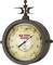 Kulatý nástěnný hodiny s antickým designem, zobrazující logo Old Town Clocks, s datem 1883, s nápisem 'Londýn Greenwich', s integrovaným teploměrem.