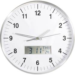 Analogové DCF nástěnné hodiny s LCD, 56003, Ø 35 x 4,5 cm, chrom