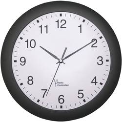 Tiché analógové nástenné DCF hodiny, Ø 30 cm, čierne