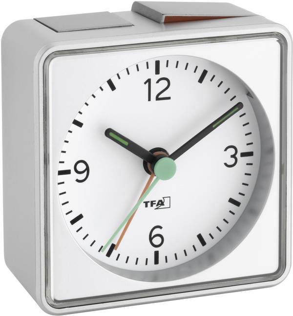TFA Dostmann  60.1013.54  Quartz  budík  stříbrná  časů buzení 1  Fluorescentní hodinová ručička