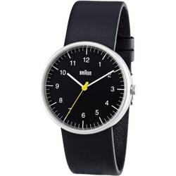 Ručičkové náramkové hodinky Braun Quartz, kožený pásek, černá