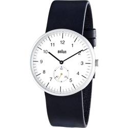Ručičkové náramkové hodinky Braun Quartz, kožený pásek, bílá/černá