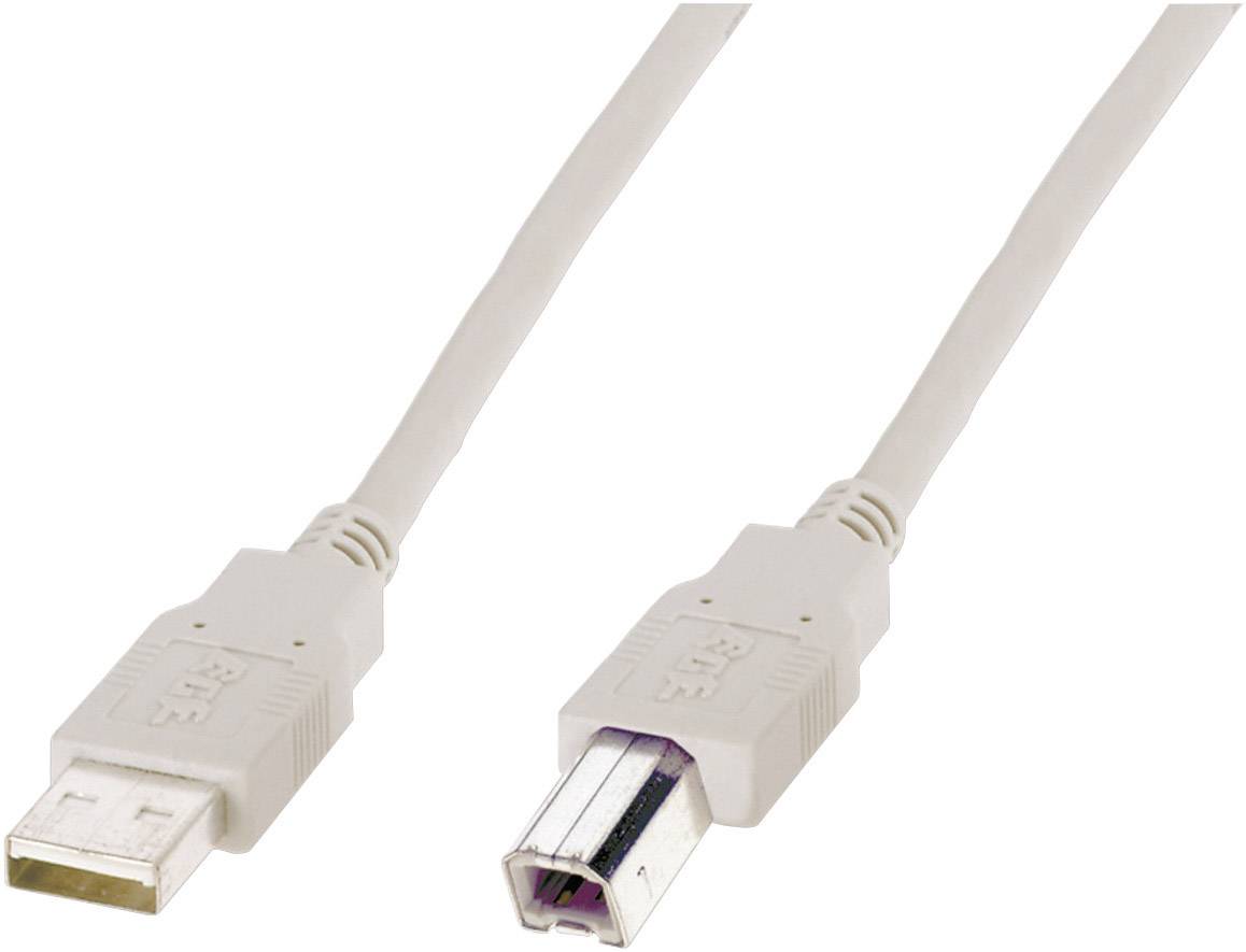 Bílý USB-A na USB-B kabel, který se typicky používá pro připojení počítačů s tiskárnami nebo skenery.