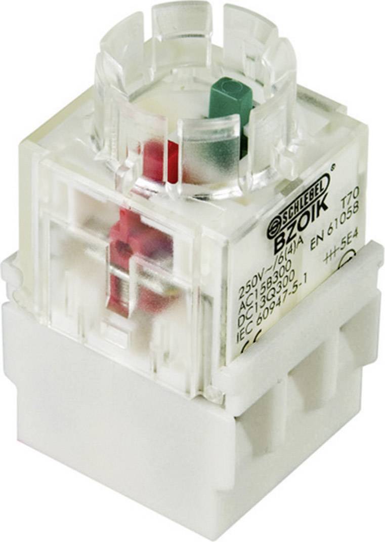 Průhledný čtvercový spínač s červeným a zeleným tlakovým tlačítkem, vhodný pro 250V a 16A podle normy IEC 60947-5-1.