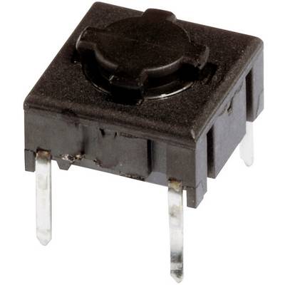 Černý elektronický otočný přepínač se čtyřmi kovovými kolíky.