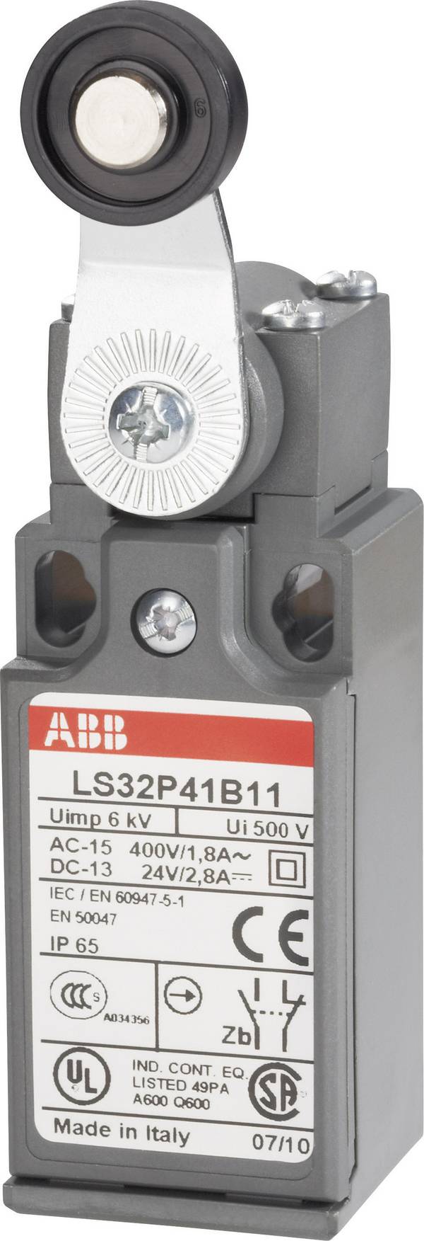 ABB 1SBV010341R1211 LS32P41B11 koncový spínač 400 V/AC 1.8 A páka s rolnou/simulovanou rolnou bez aretace IP65 1 ks
