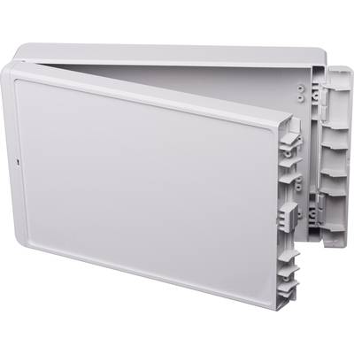 Bílý plastový box obdélníkového tvaru s bočními úchyty je lehce pootevřený, přičemž odhaluje panty a uzavírací mechanismus.
