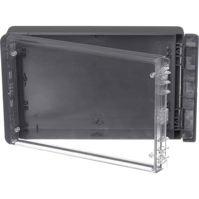 Šedý, obdélníkový box s průhledným, sklopným víkem. Často se používá k uchovávání elektronických komponentů.