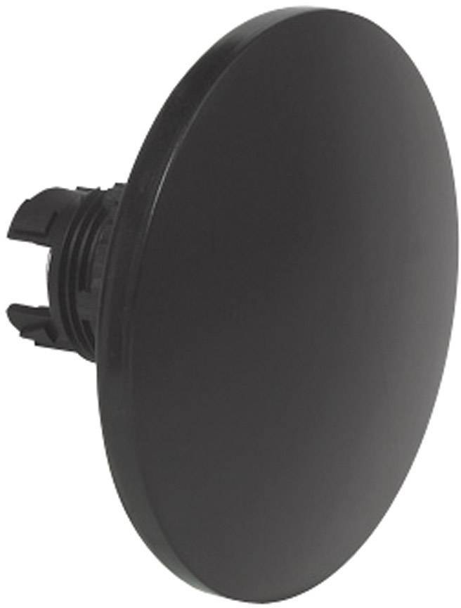 Černý, kulatý plastový knoflík s držákem, vhodný pro upevnění na zařízení nebo povrch.