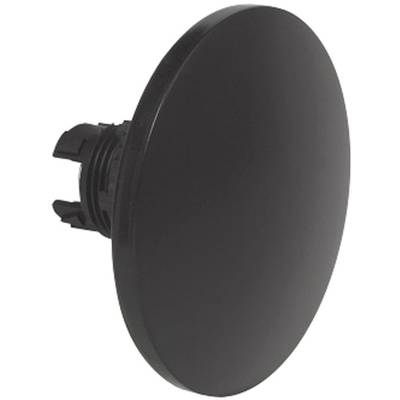 Černý, kulatý plastový knoflík s držákem, vhodný pro upevnění na zařízení nebo povrch.
