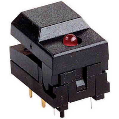 Černý mechanický spínač s červenou LED, vhodný pro elektronická zařízení.