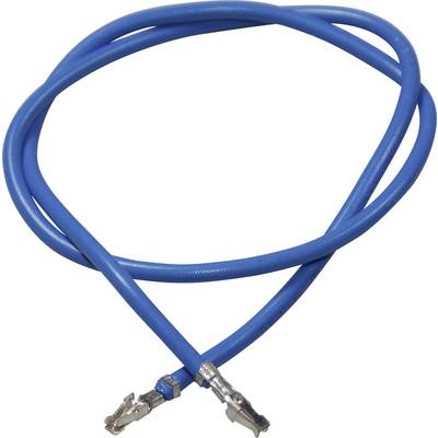 Modrý kabel se dvěma kovovými konektory na koncích, často používaný pro elektrické připojení.