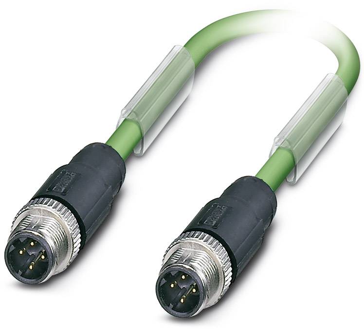 Zelený ethernetový kabel se dvěma identickými konektory na koncích. Vhodný pro sítě a přenos dat.
