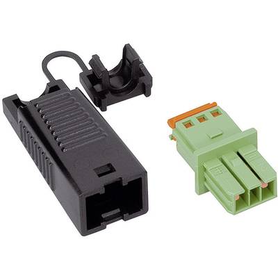 Dva konektory vedle sebe: jeden černý a jeden zelený, částečně otevřené. Vhodné pro elektronické propojení.