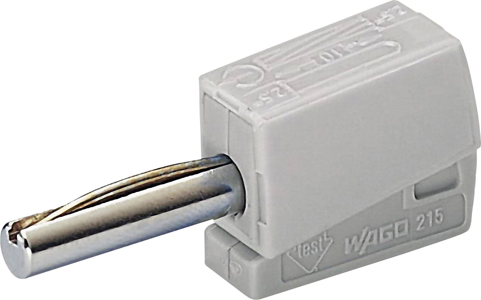 Konektor WAGO 215, elektrický spojovací prvek v šedé barvě, určený k bezpečnému propojení kabelů.