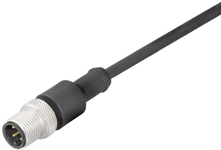 Černý kabel s konektorem M8, vhodný pro průmyslové aplikace.