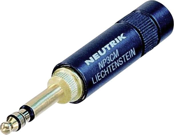 Audio adaptér od Neutrik s 6,35mm stereofonním Jack konektorem, model 'NP3CM Liechtenstein'. Propojuje audio zařízení.