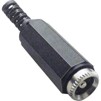 Černený audio adaptér se kovovým kroužkem na jednom konci, který se používá k propojení audio kabelů.