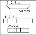 '1 2 3 ... 20 mex.' nad lichoběžníkem; '1 2 3 ...' nad krabicí se třemi prázdnými políčky; '2 62728 ...' nad krabicí s pěti prázdnými políčky.