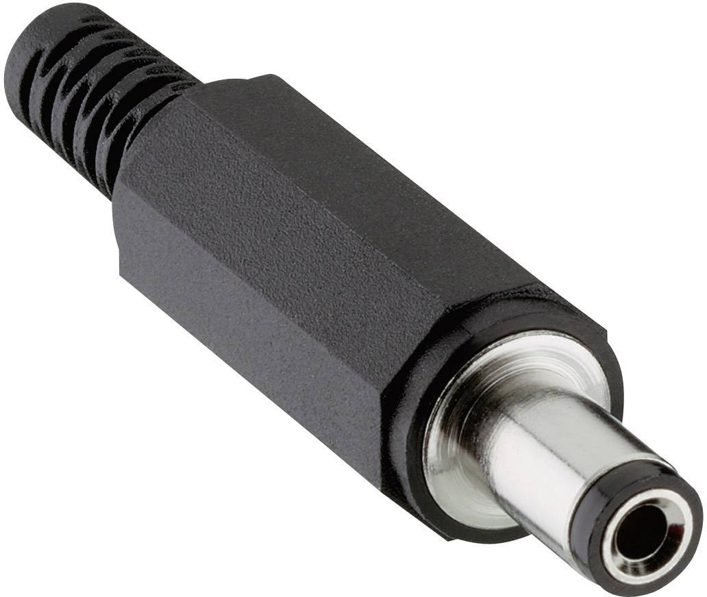 Černý DC napájecí konektor s kovovým kontaktem zobrazuje stranu zásuvky. Ideální pro napájení elektronických zařízení.
