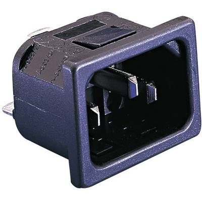 Černý, obdélníkový konektor se třemi kovovými kontakty a upevňovacími jazýčky po stranách.