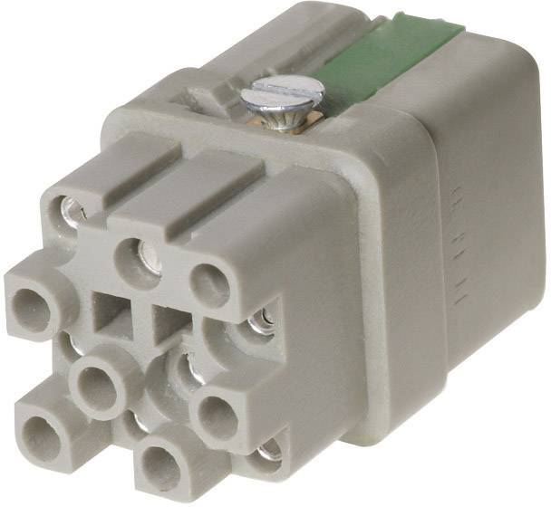 Šedostříbrný průmyslový konektor s několika konektory a upevňovací šroubem, připravený k montáži do elektronického zařízení.