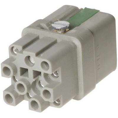 Šedostříbrný průmyslový konektor s několika konektory a upevňovací šroubem, připravený k montáži do elektronického zařízení.
