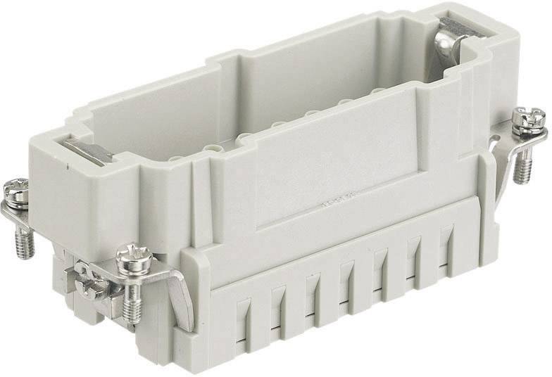 Šedý plastový kryt s upevňovacími sponkami a šrouby, používaný pro elektrické spoje v průmyslových aplikacích.