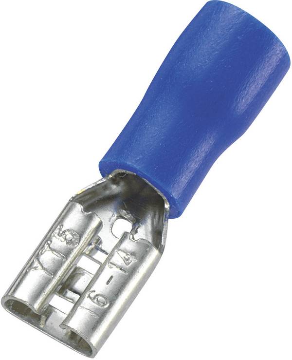 TRU COMPONENTS 1572132 faston zásuvka  Šířka zástrčky: 4.8 mm Tloušťka konektoru: 0.5 mm 180 ° částečná izolace modrá 100 ks