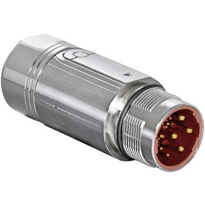 Stříbrný válcovitý konektor s červenými a zlatými kontakty, který se používá pro elektrická připojení.