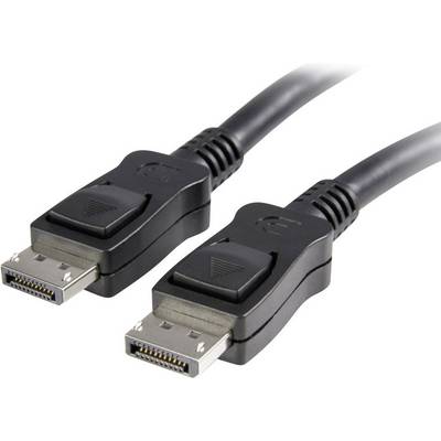 Dva černé DisplayPort kabely se zástrčkami, které slouží k připojení monitorů k počítačům pro přenos video a audio signálů.