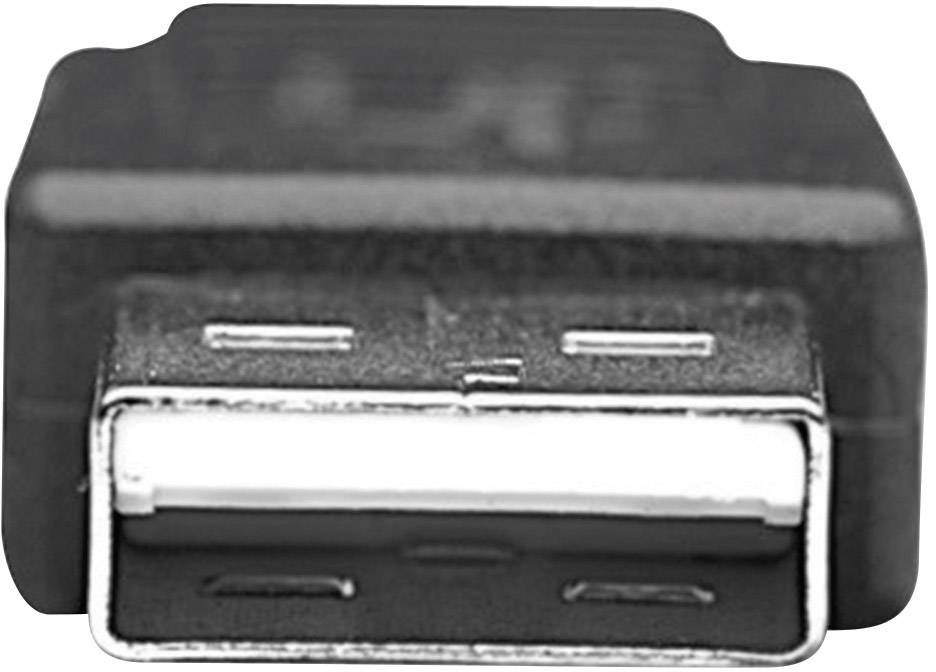 Detailní záběr USB konektoru. Kovový konektor je umístěn uprostřed obrazu, obklopený černým plastem.