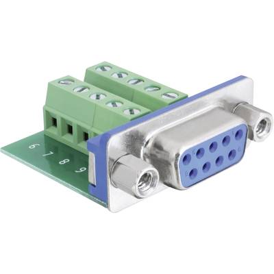 Deska s konektorem DB9 se zelenými svorkovnicemi pro elektrické připojení, umístěná na modré desce plošných spojů.
