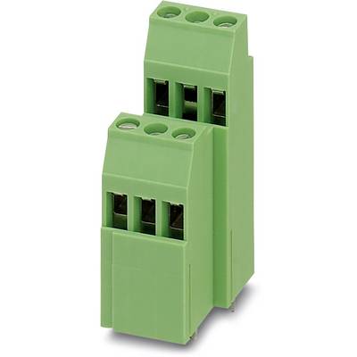 Dva zelené konektory umístěné vedle sebe, vhodné pro montáž na desku plošných spojů v elektronických obvodech.