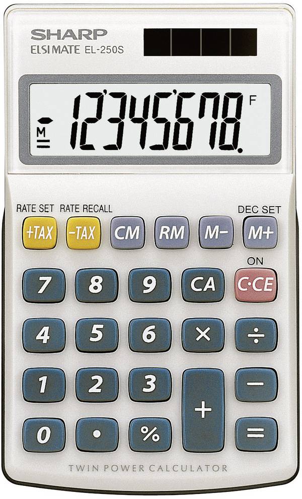 Sharp EL-250 S  kapesní kalkulačka, displej (počet míst) 8, solární napájení, na baterii, bílá, modrá