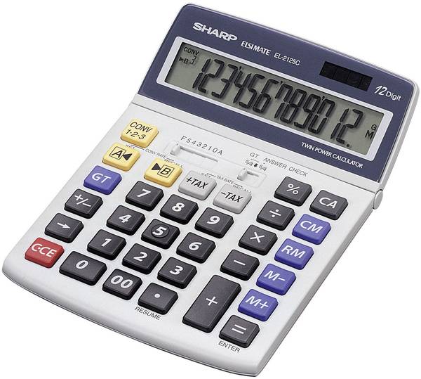 Sharp EL-2125 C  stolní kalkulačka, displej (počet míst) 12, solární napájení, na baterii, šedá