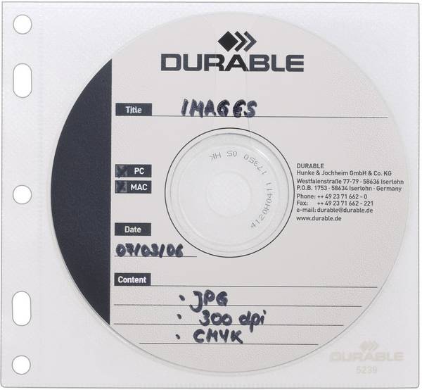 Durable obal pořadače na CD/DVD 523919 2 CD/DVD/Blu-ray transparentní, bílá polypropylen 10 ks