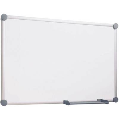 Prázdná, obdélníková bílá magnetická tabule se stříbrným rámem a zaoblenými rohy.