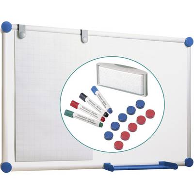 Bílá magnetická tabule s mřížkovým papírem, fix-fix, mazákem a magnety. Ideální pro prezentace nebo výuku.