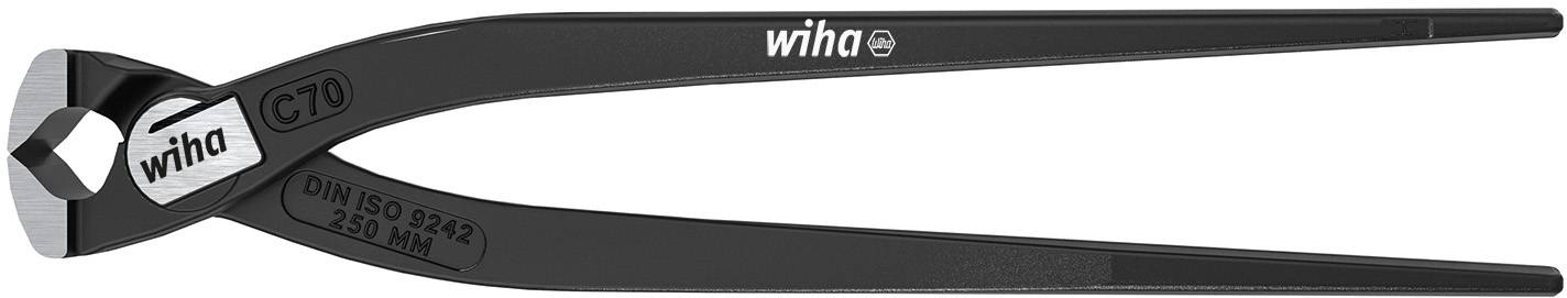 Štípací kleště Wiha, černé rukojeti, s nápisem 'DIN ISO 9242, 250 mm'. Vhodné pro přestřihávání drátů.