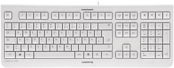 klávesnice CHERRY KC 1000 šedá funkce kapesní kalkulačky, Funkce klávesové zkratky, s číselnou klávesnicí, Tiché klávesy, USB konektor německá, QWERTZ