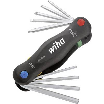 Multitool s několika výsuvnými šroubováky různých typů, kompaktní a přenosný, vyrobený společností Wiha.