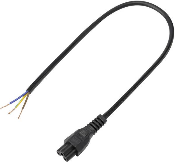 TRU COMPONENTS síťový připojovací kabel IEC C5 spojka - kabel s otevřenými konci Počet kontaktů: 2 + PE černá 0.50 m 1 ks