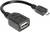 Černý USB OTG kabel se standardní USB zásuvkou na jedné straně a micro USB konektorem na straně druhé.
