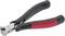 Černočervené kleště s rovnými rukojeťmi a leštěnou kovovým ostřím, vhodné pro odstraňování izolace a řezání drátů.