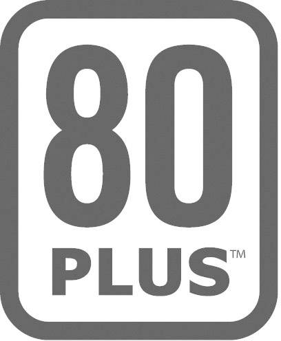Logo '80 PLUS' v obdélníku. Symbolizuje energetickou účinnost napájecích zdrojů v počítačích.