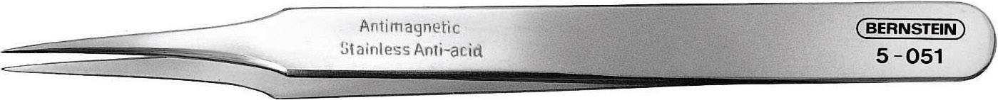 Pinzeta z nerezové oceli s úzkou špičkou, nápis 'Antimagnetic Stainless Anti-acid'. Značka: Bernstein, Model: 5-051.