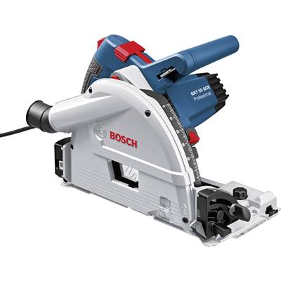 Představena je modrá a bílá elektrická ruční kotoučová pila značky Bosch, vhodná pro přesné řezy dřevěnými materiály.