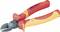 Štípací kleště s červenými a žlutými izolovanými rukojeťmi, vhodné pro elektrotechnické práce.